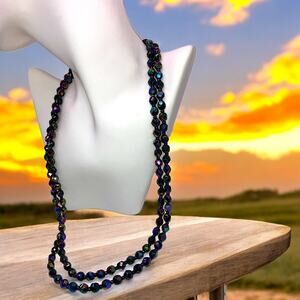 Vintage Long Purple Rainbow Crystal Beaded 48 3/8" Necklace!
